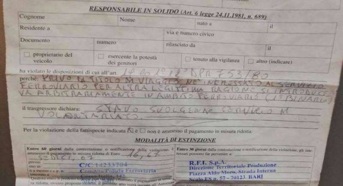 A Foggia si multa la solidarietà: 16 euro di contravvenzione