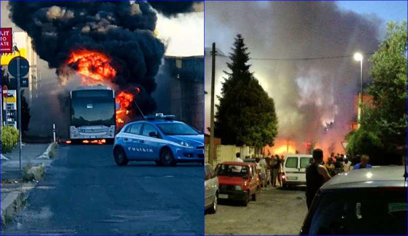 A fuoco un autobus sulla Pontina e uno alla Borghesiana