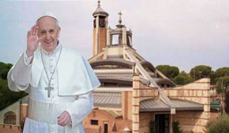 Bergoglio in visita nella parrocchia romana di Santa Maddalena di Canossa il 12 marzo