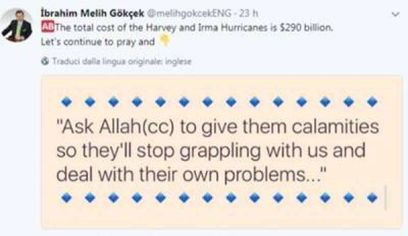 Il tweet choc del Sindaco di Ankara: “Allah mandi agli Usa altre calamità”