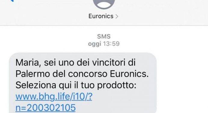 Sms truffa: “Sei una delle vincitrici di Palermo del concorso Euronics”