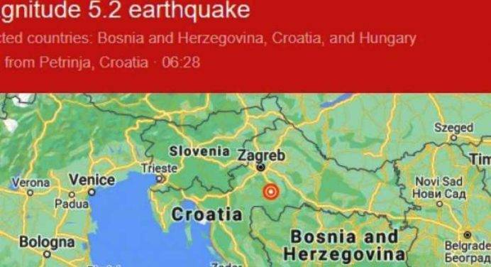 Terremoto in Croazia: scossa magnitudo 5.2 vicino Petrinja