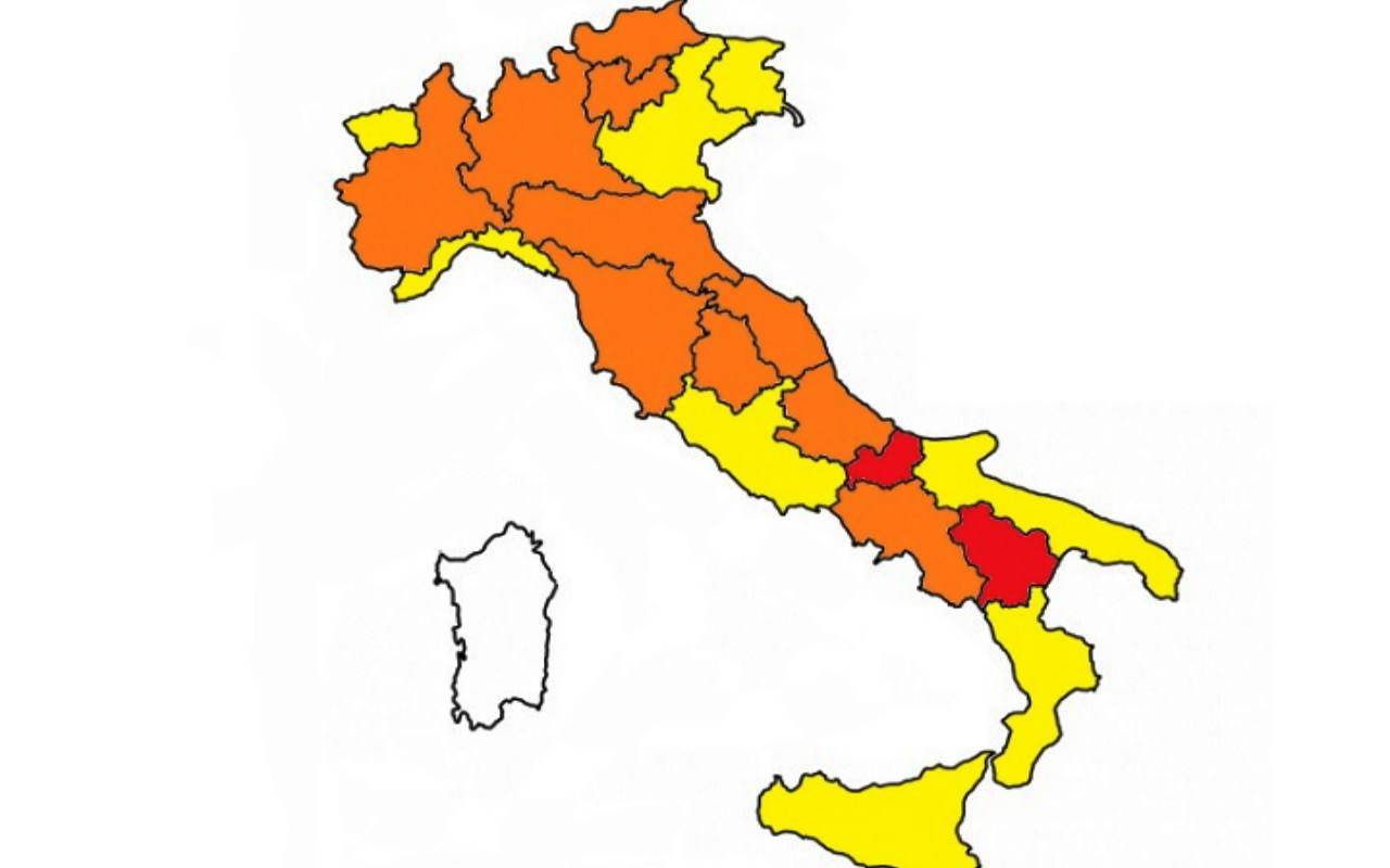 Nuovi colori in tutta Italia, in rosso Basilicata e Molise