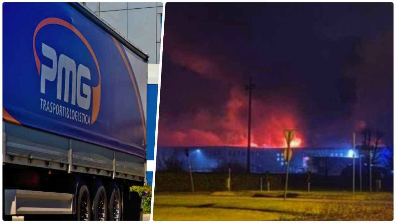 Trevigiano: vasto incendio nell’azienda logistica Pmg di Volpago del Montello